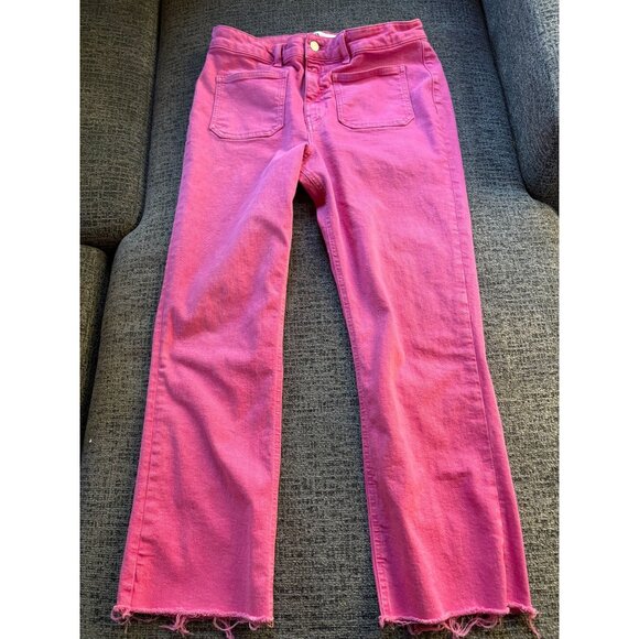 Hot Pink Zara Womens Cropped Frayed Hem Jeans Size L/10 - Picture 1 of 7